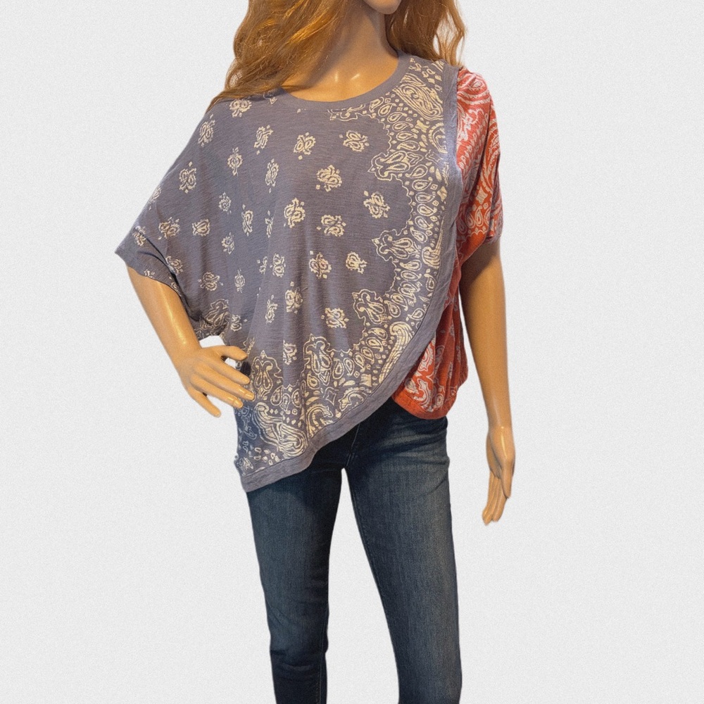 We The Free Asymmetric Bandana Tunic in Blue and Coral. Sz S